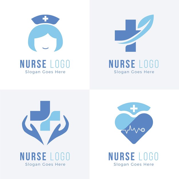 Colección de plantillas de logotipos de enfermeras de diseño plano