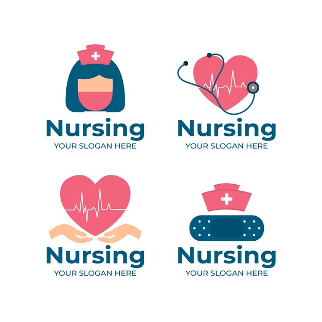 Colección de plantillas de logotipos de enfermeras de diseño plano