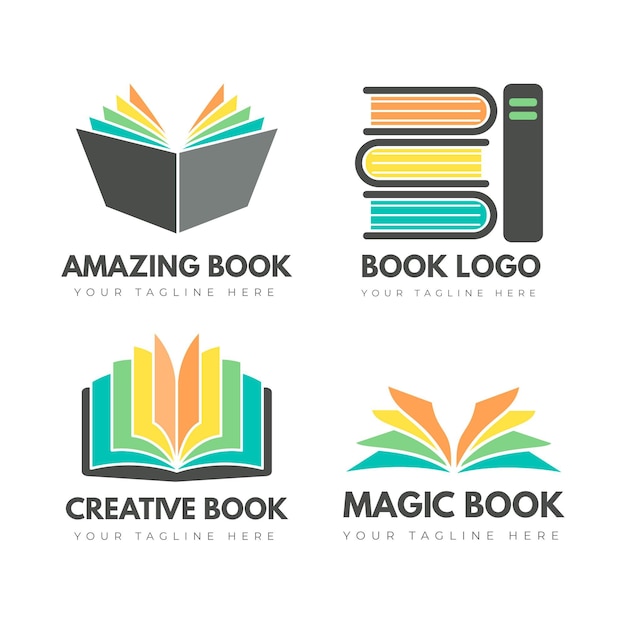 Colección de plantillas de logotipos de libros planos