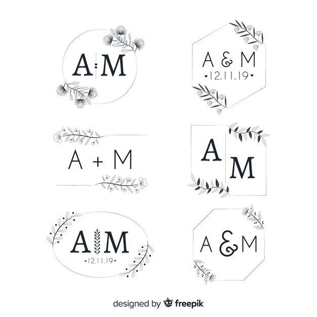 Colección de plantillas de logotipos de monogramas de bodas