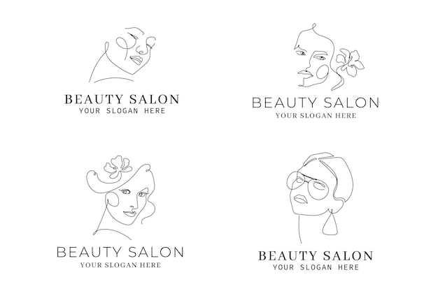 Colección de plantillas de logotipos de mujer dibujados a mano abstractos