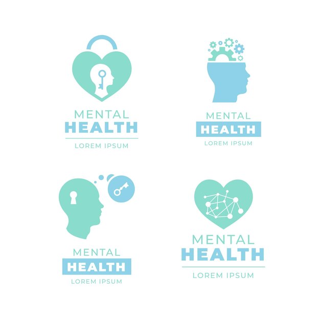 Colección de plantillas de logotipos de salud mental plana