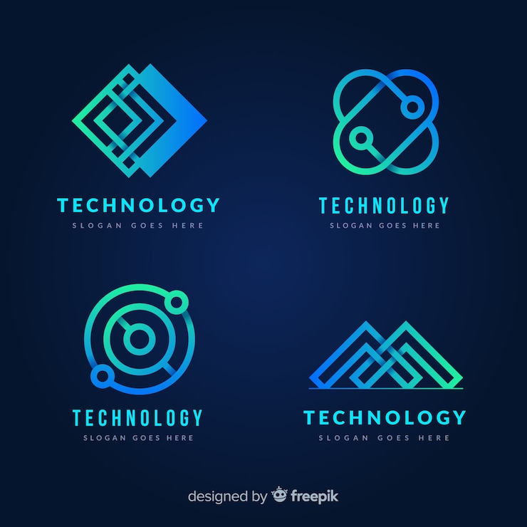Vector gratuito colección de plantillas de logotipos de tecnología degradada