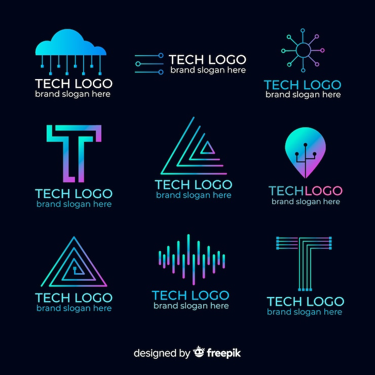 Vector gratuito colección de plantillas de logotipos de tecnología degradada