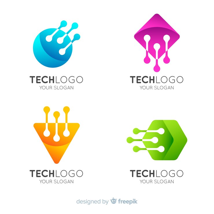 Vector gratuito colección de plantillas de logotipos de tecnología degradada