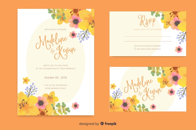 Vector gratuito colección de plantillas de material de papelería de boda en acuarela