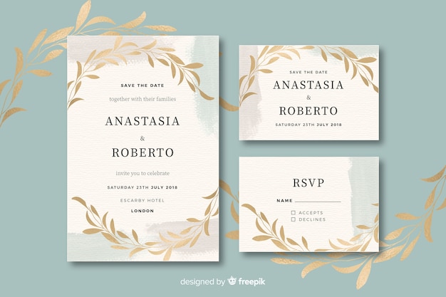 Vector gratuito colección de plantillas de material de papelería de boda en acuarela