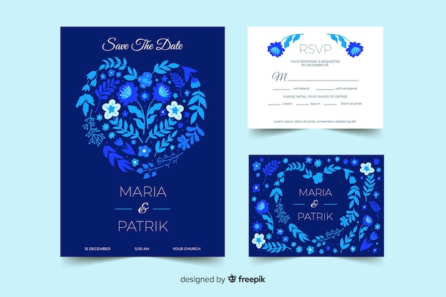 Colección de plantillas de material de papelería de boda en diseño plano