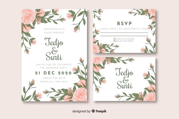 Colección de plantillas de material de papelería de boda en diseño plano