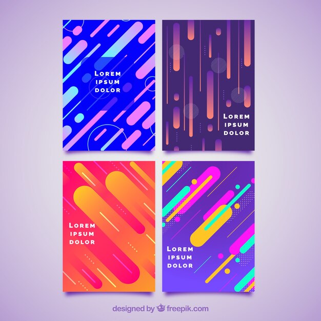 Colección de plantillas de portada con líneas coloridas