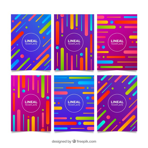 Colección de plantillas de portada con líneas coloridas