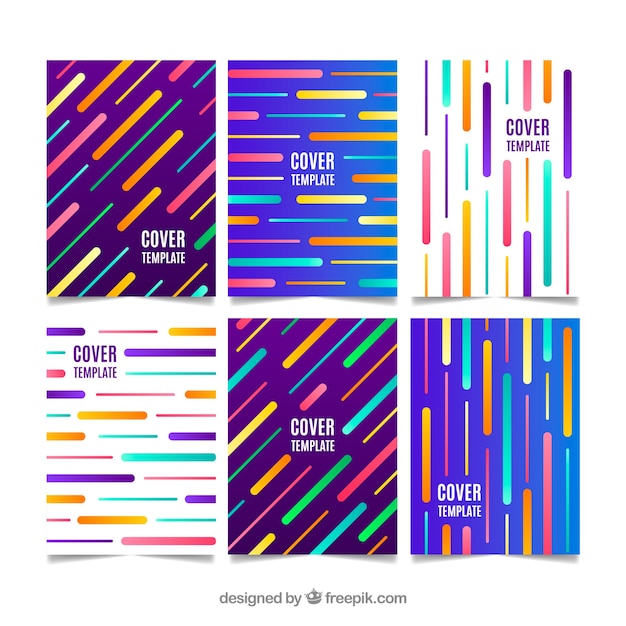 Colección de plantillas de portada con líneas coloridas