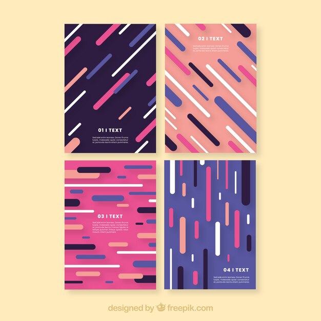 Colección de plantillas de portada con líneas coloridas