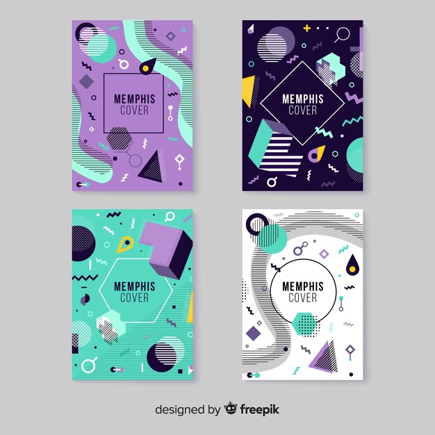 Colección de plantillas de portadas estilo memphis