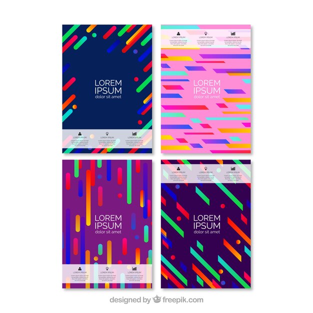 Colección de plantillas de portadas con líneas coloridas