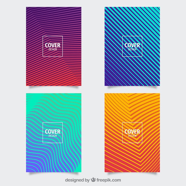 Colección de plantillas de portadas con líneas coloridas