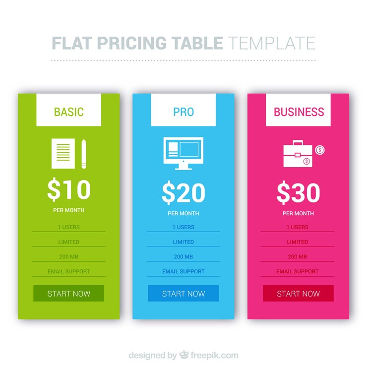 Vector gratuito colección de plantillas de precios de web