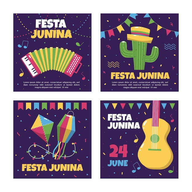 Colección de plantillas de tarjetas de festa junina