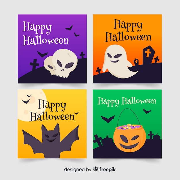 Colección de plantillas de tarjetas de halloween dibujadas a mano