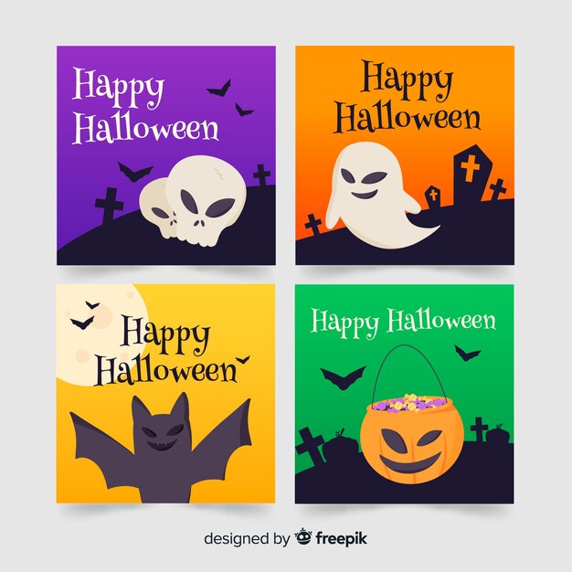 Colección de plantillas de tarjetas de halloween dibujadas a mano