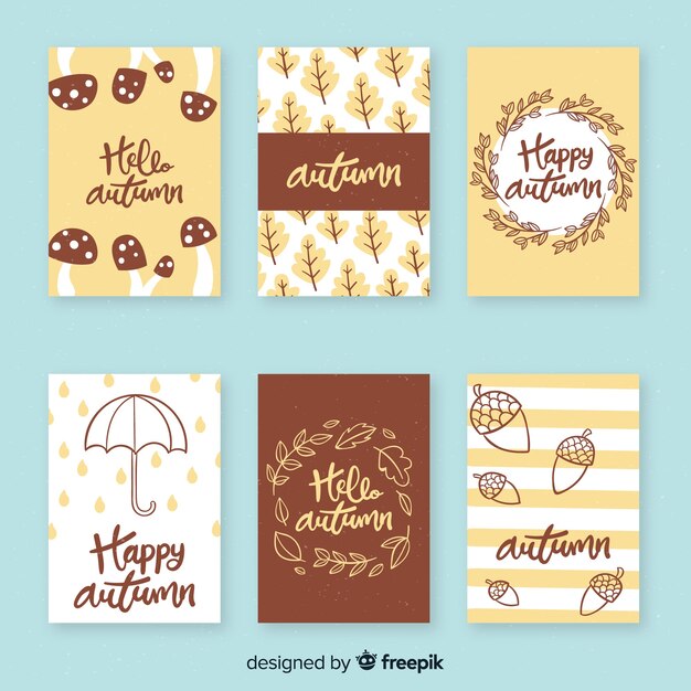 Colección de plantillas de tarjetas de otoño dibujadas a mano