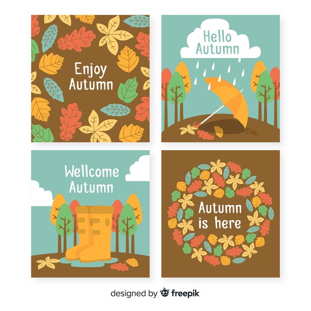Colección de plantillas de tarjetas de otoño dibujadas a mano