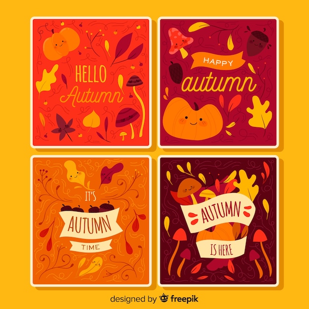 Colección de plantillas de tarjetas de otoño en diseño plano