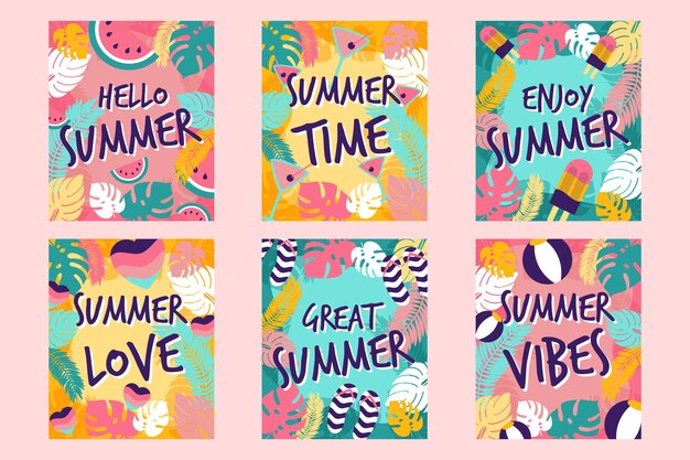 Colección de plantillas de tarjetas de verano dibujadas a mano