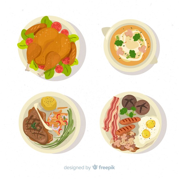 Colección de platos de comida en 2d