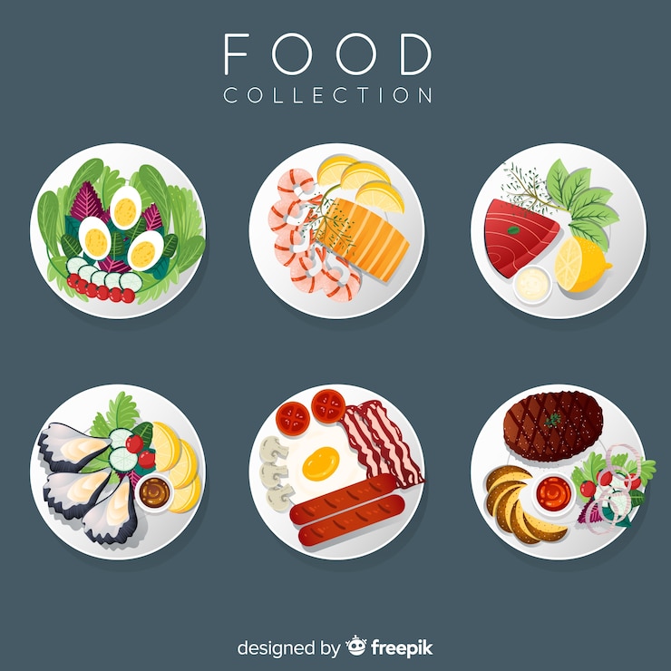 Vector gratuito colección de platos de comida en 2d