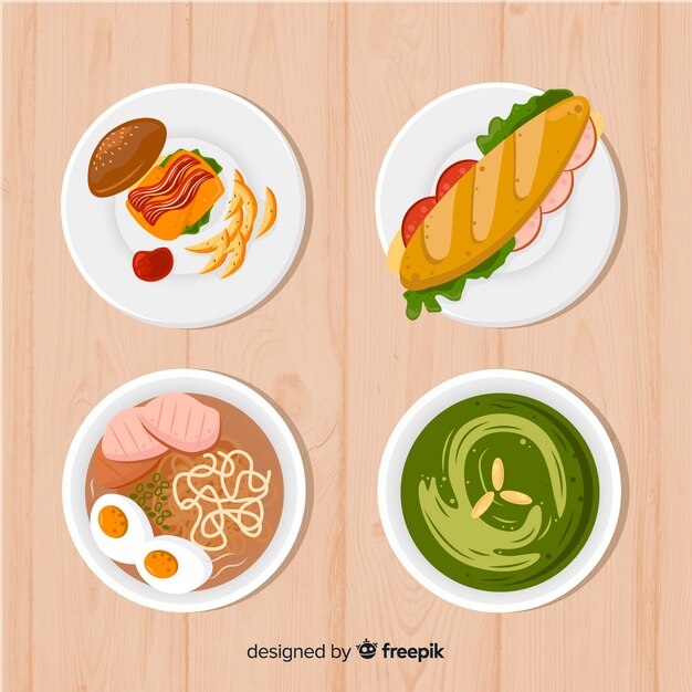 Colección de platos de comida en 2d