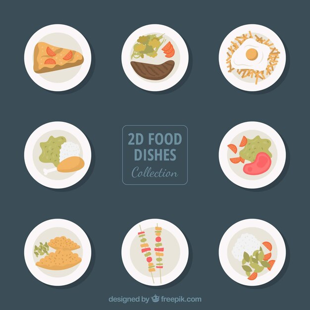 Colección de platos con comida deliciosa