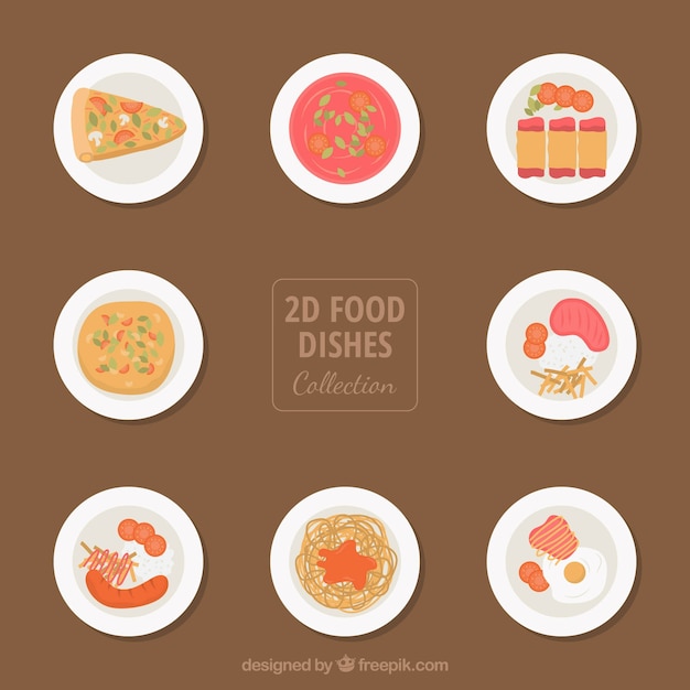 Colección de platos con comida deliciosa
