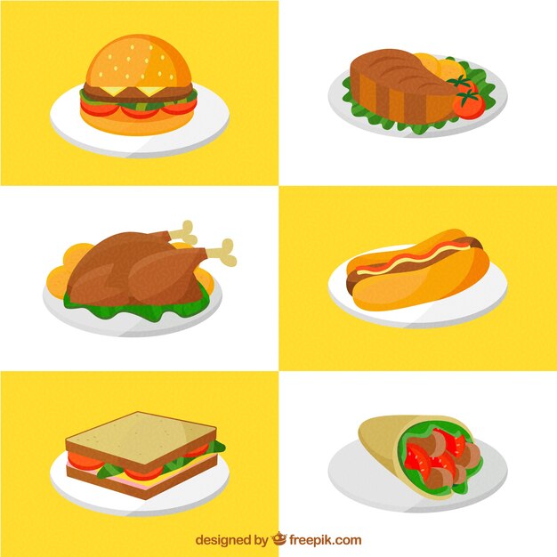 Colección de platos con comida deliciosa