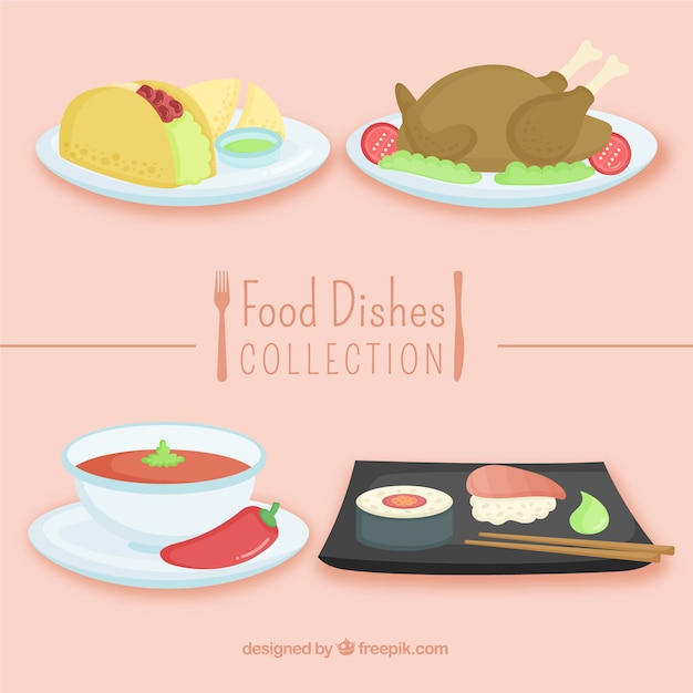 Vector gratuito colección de platos de comida deliciosos