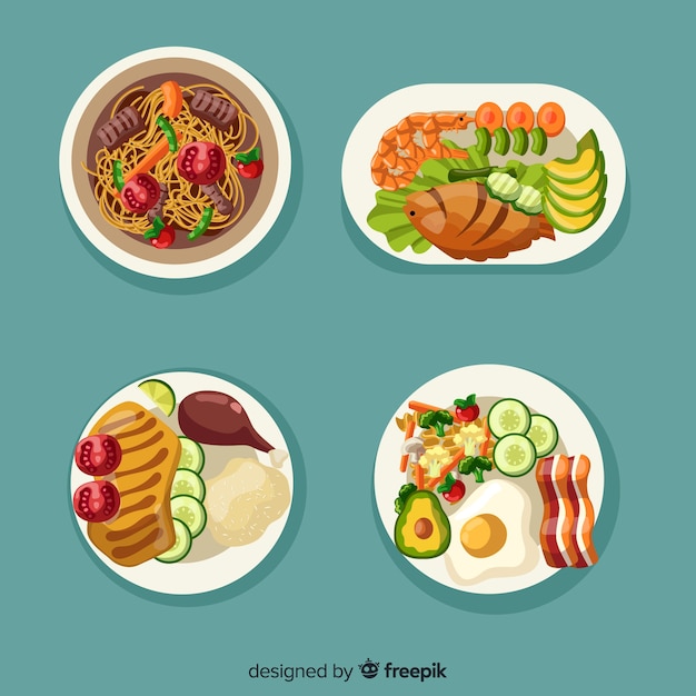 Vector gratuito colección platos de comida deliciosos