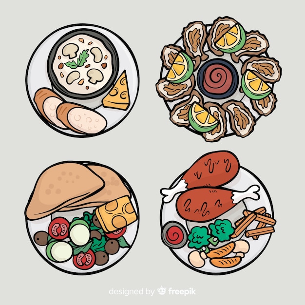 Vector gratuito colección platos de comida dibujada a mano