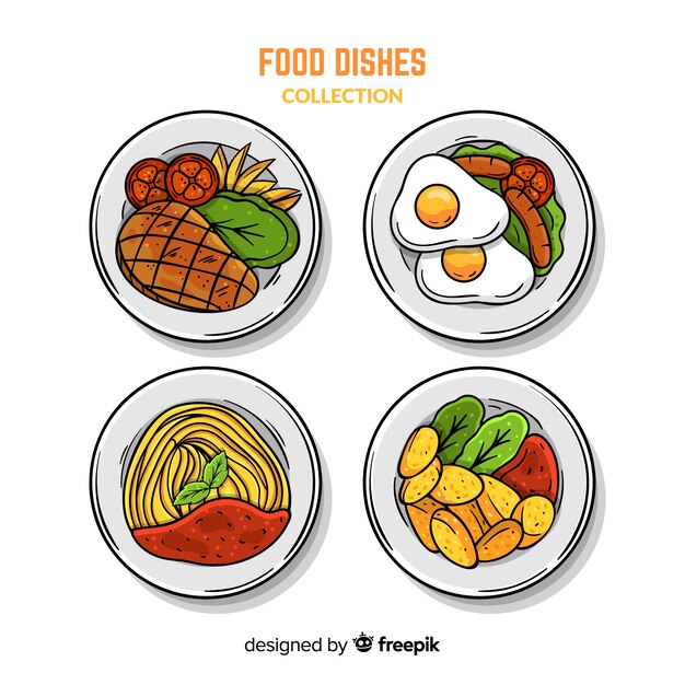 Colección de platos de comida dibujado a mano