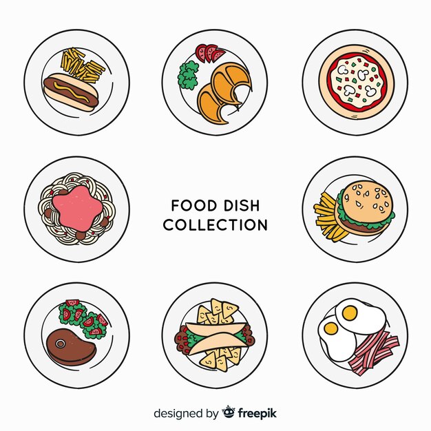 Colección platos comida dibujados a mano