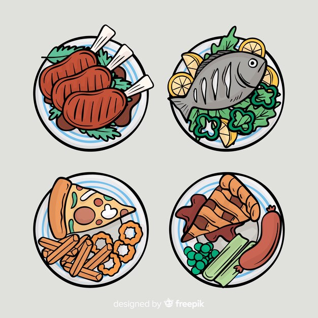 Colección platos comida dibujados a mano