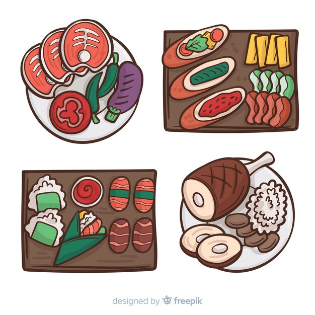 Colección platos comida dibujados a mano