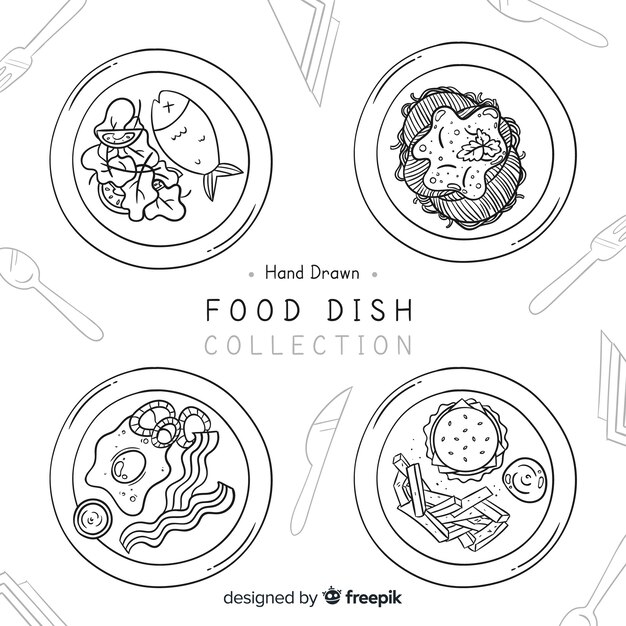 Colección de platos de comida dibujados a mano