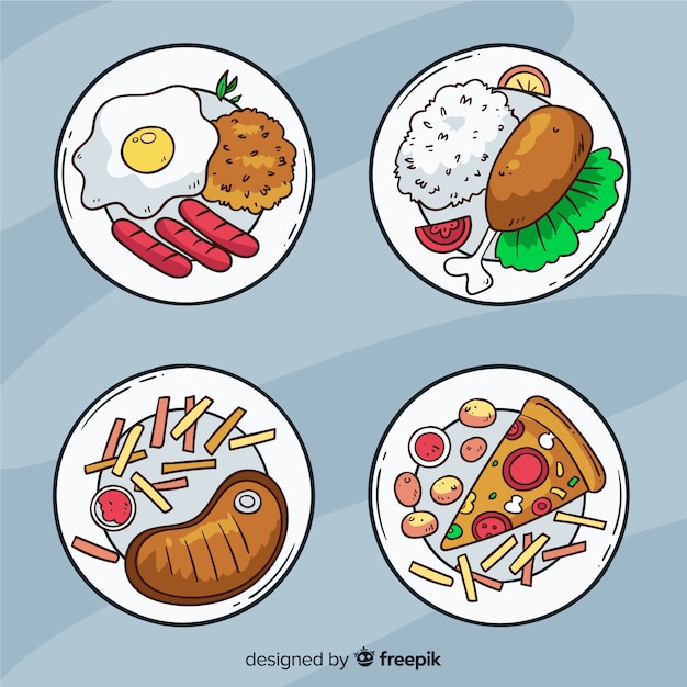 Vector gratuito colección de platos de comida dibujados a mano