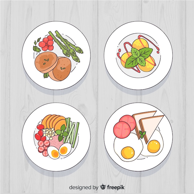 Vector gratuito colección de platos de comida dibujados a mano