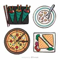 Vector gratuito colección de platos de comida dibujados a mano