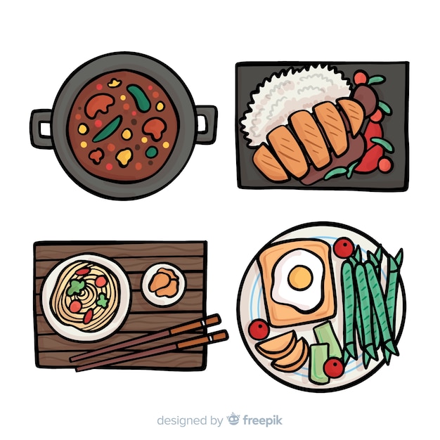 Vector gratuito colección de platos de comida dibujados a mano