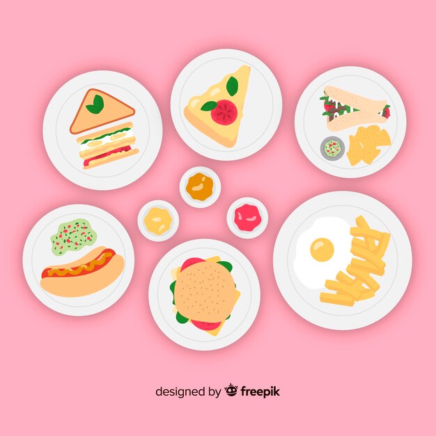 Colección de platos de comida dibujados a mano