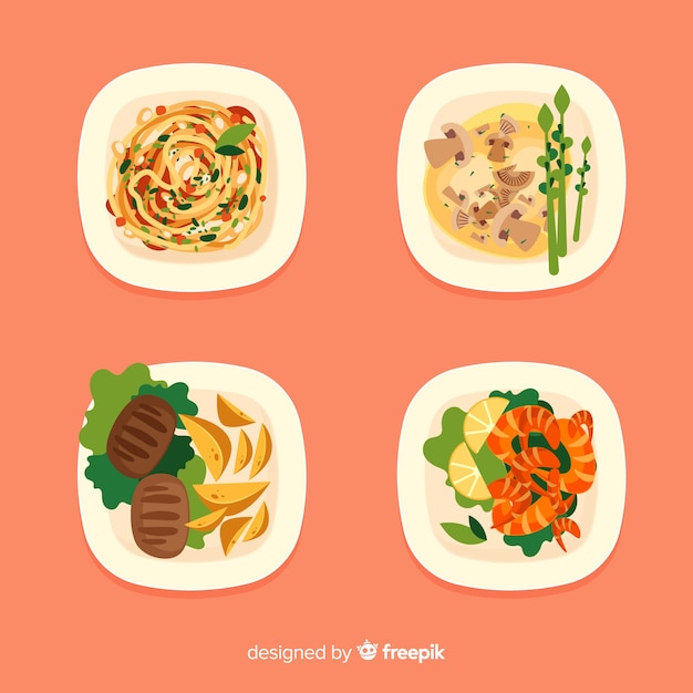 Vector gratuito colección de platos de comida dibujados a mano