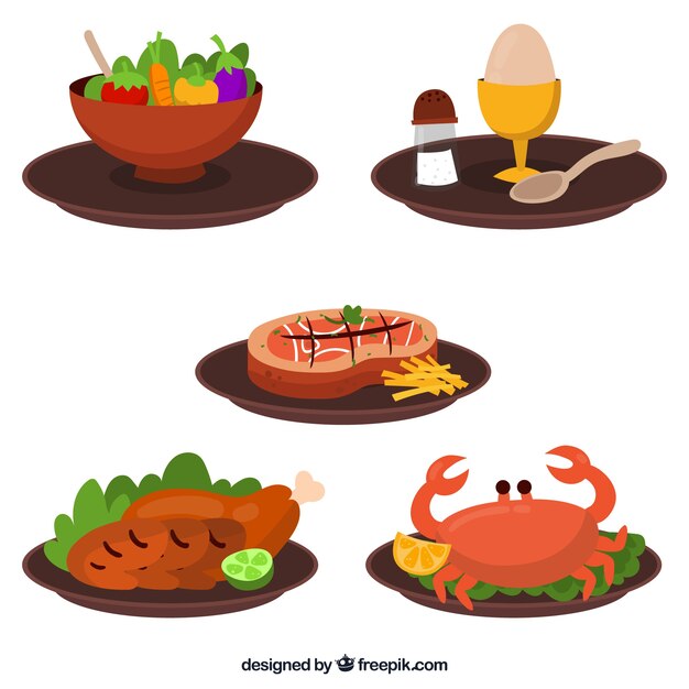 Colección de platos de comida con diseño plano