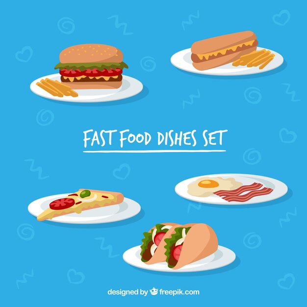 Colección de platos de comida con diseño plano
